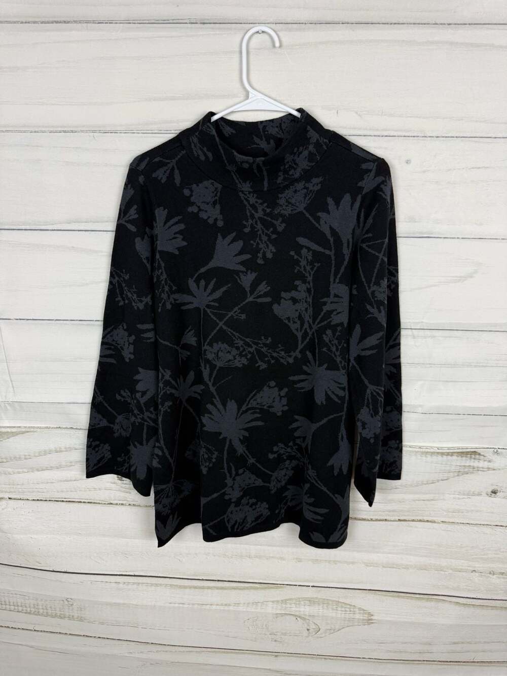 Susan Graver Mock Neck Long Sleeve Floral Jacquard Knit Top